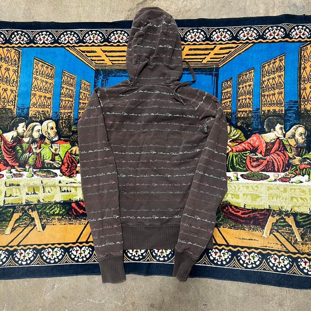 Brown fox zip up hoodie womens medium fox riders girls embroidered scripture y2k - Picture 7 of 8